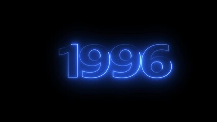 1996neon line text. Abstract 1996 neon text animation, Glowing neon number text background 4k video animation . important year, important date 1996.