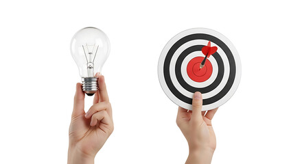 Hands Holding Light Bulb And Target Achieving Goals Concept