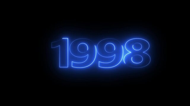 1998 neon line text. Abstract 1998 neon text animation, Glowing neon number text background 4k video animation . important year, important date 1998
