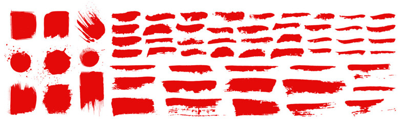 Red blood brushstrokes. Vector Chinese red ink lines pack. Bloody color painted brushstroke text highlights, frames, circles. Rough grunge abstract smear scribbles. Hand drawn maroon paint stains bg