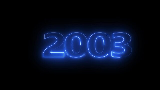 2003 neon line text. Abstract 2003 neon text animation, Glowing neon number text background 4k video animation . important year, important date 1960.