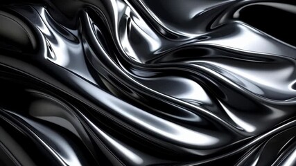 Abstract close-up of flowing dark silver chrome metallic silk satin material with reflective waves and surface texture - Powered by Adobe