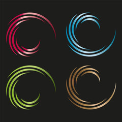 Metallic swirl icon. Shiny circular mark. Abstract motion element. Vector curved figure.