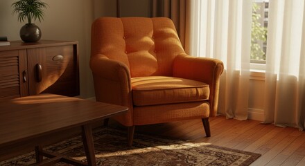 Fototapeta premium Comfortable upholstered armchair in a roomy interior