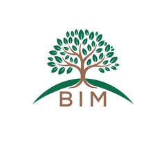 Obraz premium Eco Tree Logo with BIM Text – Green Nature Concept Emblem Design. BIM Letter Logo. 