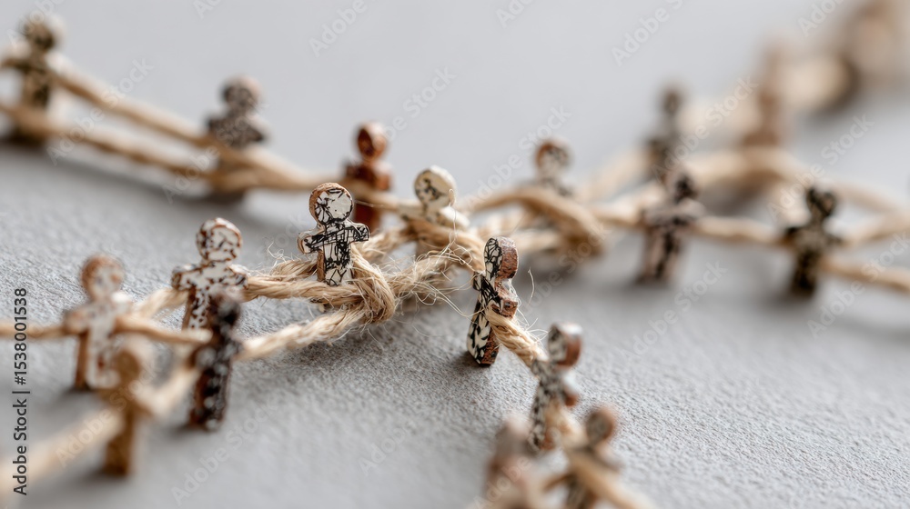 Aufkleber Visual Lifeline Connecting Diverse Human Figures Through Intertwined String Depicting Unity and Collaboration