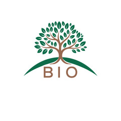 Obraz premium Eco Tree Logo with BIO Text – Green Nature Concept Emblem Design. BIO Letter Logo. 