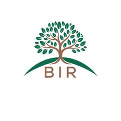 Eco Tree Logo with BIR Text – Green Nature Concept Emblem Design. BIR Letter Logo.

