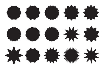 Star round sticker tag icon shape pack. Circle starburst label shape for promo, sale, price offer badge sticker. Round tag shape vector icon. Sale, promo label color design. Vector illustration