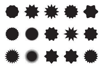 Star round sticker tag icon shape pack. Circle starburst label shape for promo, sale, price offer badge sticker. Round tag shape vector icon. Sale, promo label color design. Vector illustration