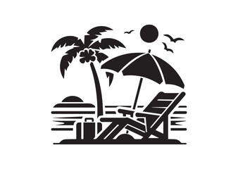 Beach chair and umbrella Silhouette Vector