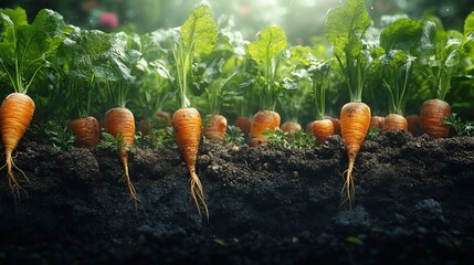 Carrots Growing in Fertile Soil