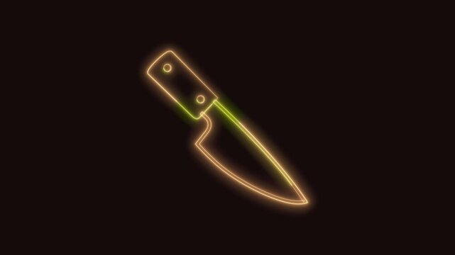 Kitchen Knife Icon Neon Seamless Loop 4K (Black Background) | Animated Promotional Typography for Video Editing