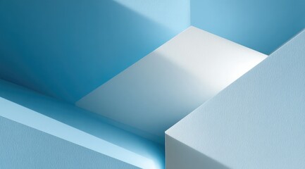 Abstract image of intersecting light blue planes creating a central, brightly lit white cubic form.  Subtle texturing suggests depth and materiality