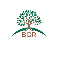 Eco Tree Logo with BQR Text – Green Nature Concept Emblem Design. BQR Letter Logo.
