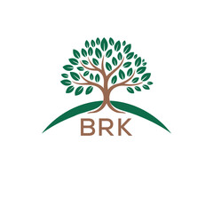 Eco Tree Logo with BRK Text – Green Nature Concept Emblem Design. BRK Letter Logo.
