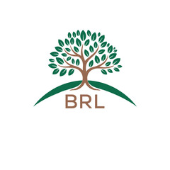 Obraz premium Eco Tree Logo with BRL Text – Green Nature Concept Emblem Design. BRL Letter Logo. 