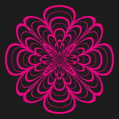 Pink spiral flower. Dark background shape. Abstract bloom symbol. Vector petal design.