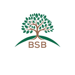 Obraz premium Eco Tree Logo with BSB Text – Green Nature Concept Emblem Design. BSB Letter Logo. 