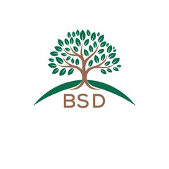 Eco Tree Logo with BSD Text – Green Nature Concept Emblem Design. BSD Letter Logo.
