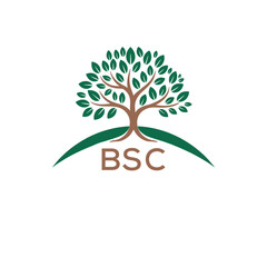 Obraz premium Eco Tree Logo with BSC Text – Green Nature Concept Emblem Design. BSC Letter Logo. 