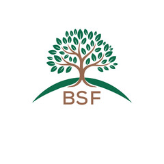 Eco Tree Logo with BSF Text – Green Nature Concept Emblem Design. BSF Letter Logo.
