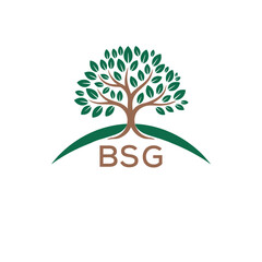 Obraz premium Eco Tree Logo with BSG Text – Green Nature Concept Emblem Design. BSG Letter Logo. 