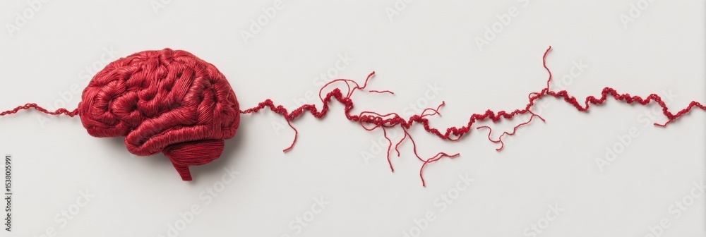 Aufkleber Torn Red Thread Connecting Brain and Heart Symbolizes Emotional Conflict and Harmony in Calm Setting