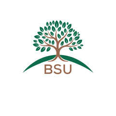 Eco Tree Logo with BSU Text – Green Nature Concept Emblem Design. BSU Letter Logo.
