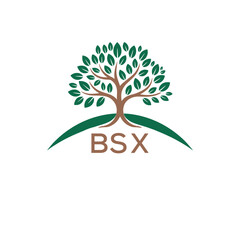 Obraz premium Eco Tree Logo with BSX Text – Green Nature Concept Emblem Design. BSX Letter Logo. 