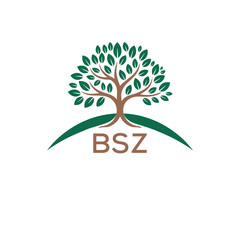 Obraz premium Eco Tree Logo with BSZ Text – Green Nature Concept Emblem Design. BSZ Letter Logo. 
