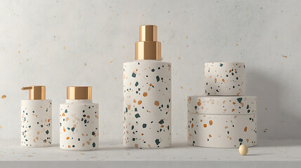 Elegant Terrazzo Bottles Showcase Luxurious Bathroom Products featuring modern design and sophisticated aesthetic