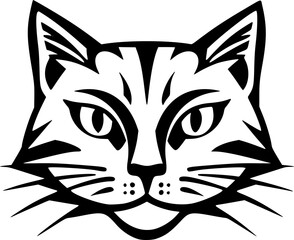 Pet Cat Vector Illustration. Black and White Monochromatic SVG File. Domestic Cat Graphic Emblem or Logo. Ideal Tattoo Stencil of Cat Face