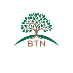 Eco Tree Logo with BTN Text – Green Nature Concept Emblem Design. BTN Letter Logo.
