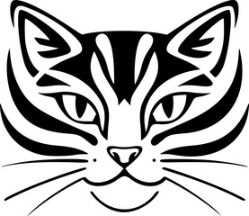 Cute Pet Domestic Cat Black and White Vector. Cat SVG Silhouette. House Cat Emblem. Cute Kitten Clean Illustration.