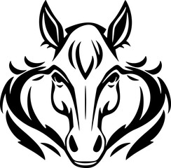 Stylized Horse Portrait Vector. Black and White Wild Horse Silhouette SVG. Monochrome Equine Stencil 