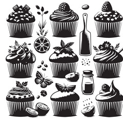 Black Muffins Silhouette Vector, High Quality Illustration on White Background