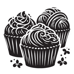 Black Muffins Silhouette Vector, High Quality Illustration on White Background