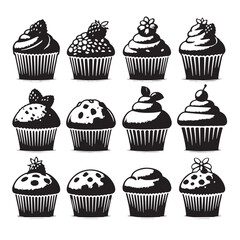 Black Muffins Silhouette Vector, High Quality Illustration on White Background