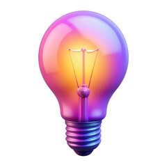 3D icon of a glowing colorful light bulb sign in vibrant neon holographic style. Isolated 3D icon