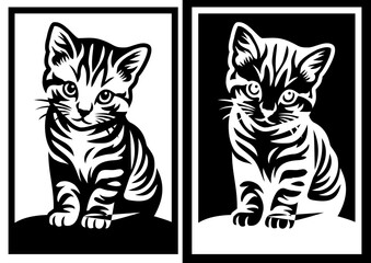 Cute Cat wall art black white line art