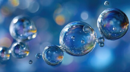 An abstract image showcasing translucent spheres of varying sizes, floating against a blurred blue backdrop.  