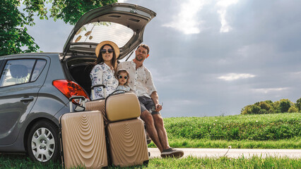 Child in car. Family vacation trip road. Seat travel freedom summer.