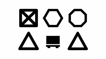 Six Bold Geometric Shapes Square Cross Hexagon Octagon Two Triangles And A Rectangle Silhouette on Clean White