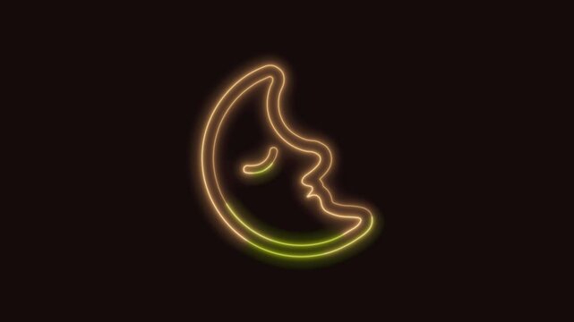 Moon Icon Neon Seamless Loop 4K (Black Background) | Animated Promotional Typography for Video Editing