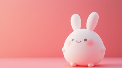 Fototapeta premium This adorable bunny character features a round shape and big ears, creating a cheerful and playful look. The soft pink background enhances its charm, ideal for various artistic projects.