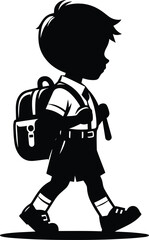 School going kid carrying a school bag silhouette Vector Illustration isolated on a white background