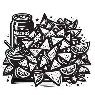 black and white nachos with lime and dip clip art preview