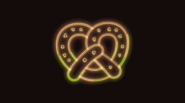 Pretzel Icon Neon Seamless Loop 4K (Black Background) | Animated Promotional Typography for Video Editing