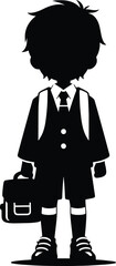 School going kid carrying a school bag silhouette Vector Illustration isolated on a white background